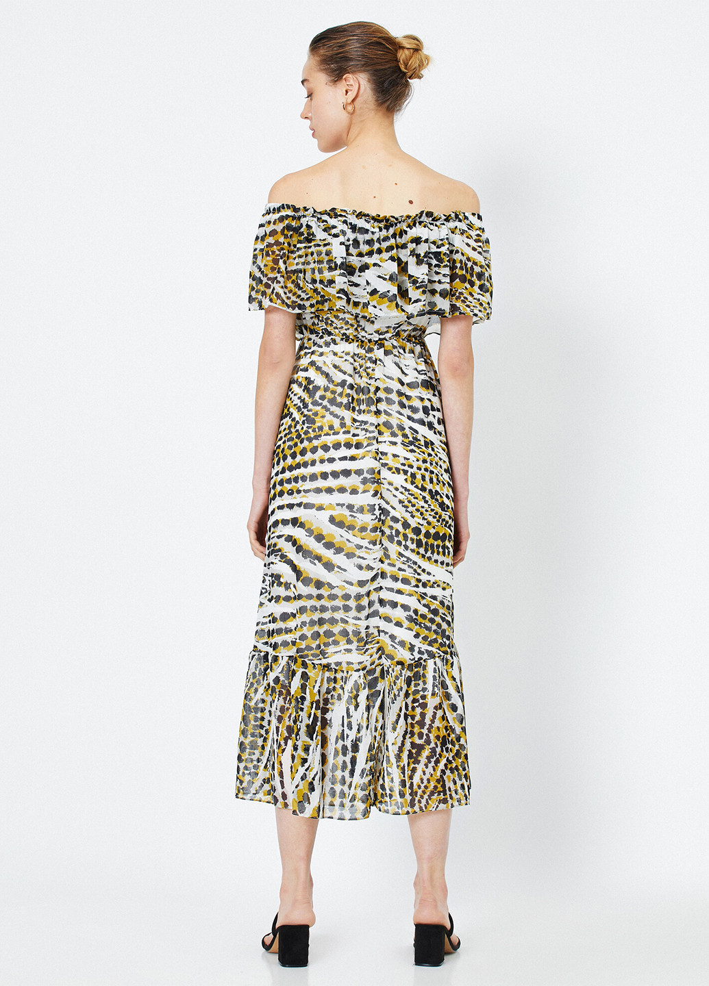Комбинированное кэжуал платье с открытыми плечами KOTON с абстрактным узором