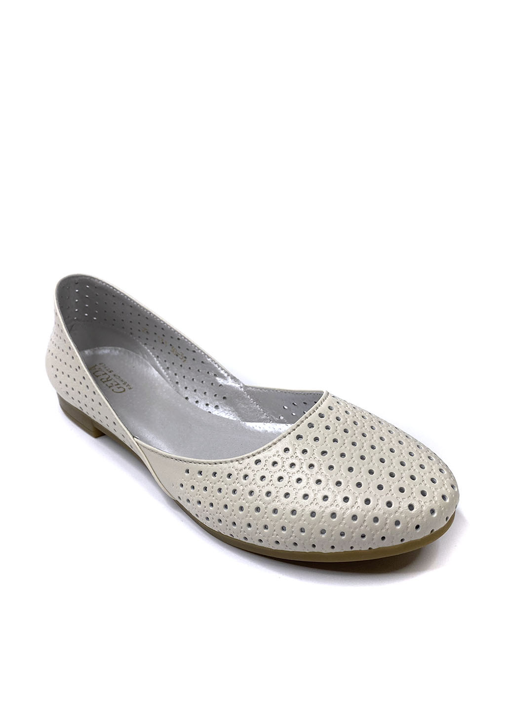 Женские балетки Gerda | светло-бежевые однотонные перфорация натуральная кожа (251274213)