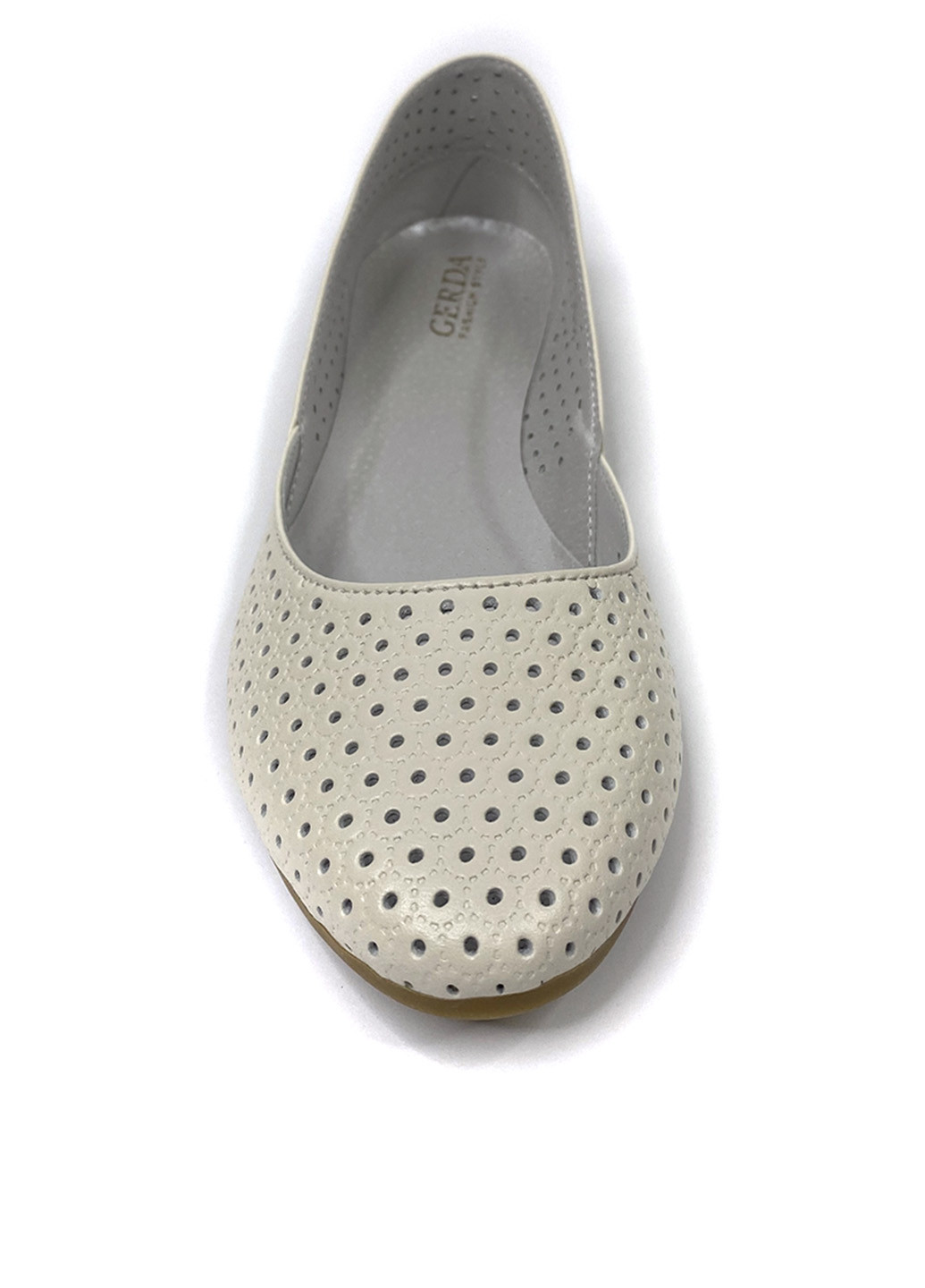 Женские балетки Gerda | светло-бежевые однотонные перфорация натуральная кожа (251274213)