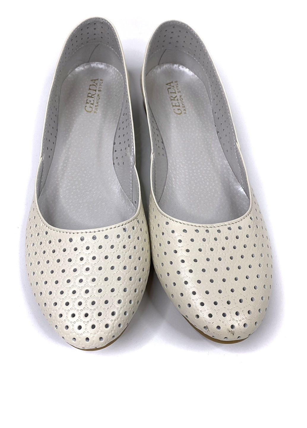 Женские балетки Gerda | светло-бежевые однотонные перфорация натуральная кожа (251274213)