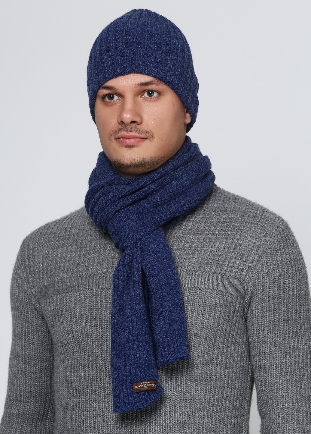 Сіро-синій демісезонний комплект (шапка, шарф) Florence Cashemere