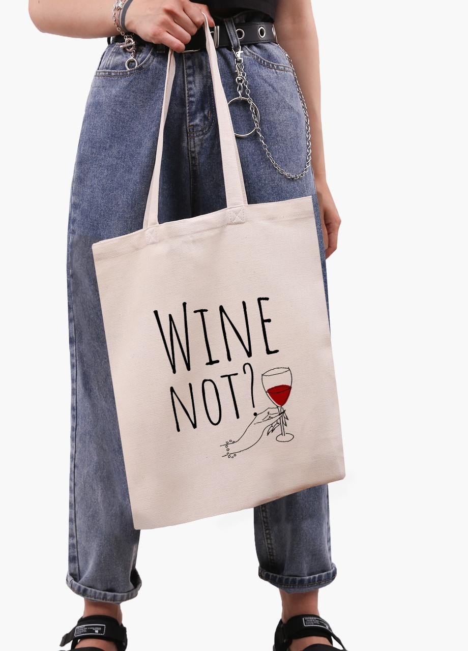 Эко сумка шоппер белая Вино (Wine not?) (9227-2615-WT) Еко сумка шоппер біла 41*35 см MobiPrint (215977485)
