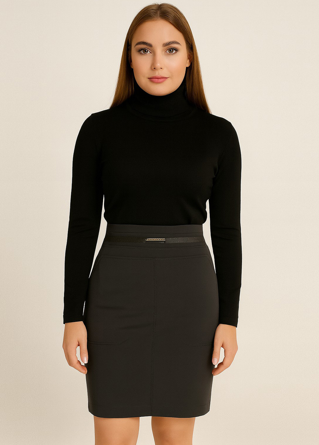 Черная офисная, кэжуал однотонная юбка Sassofono карандаш