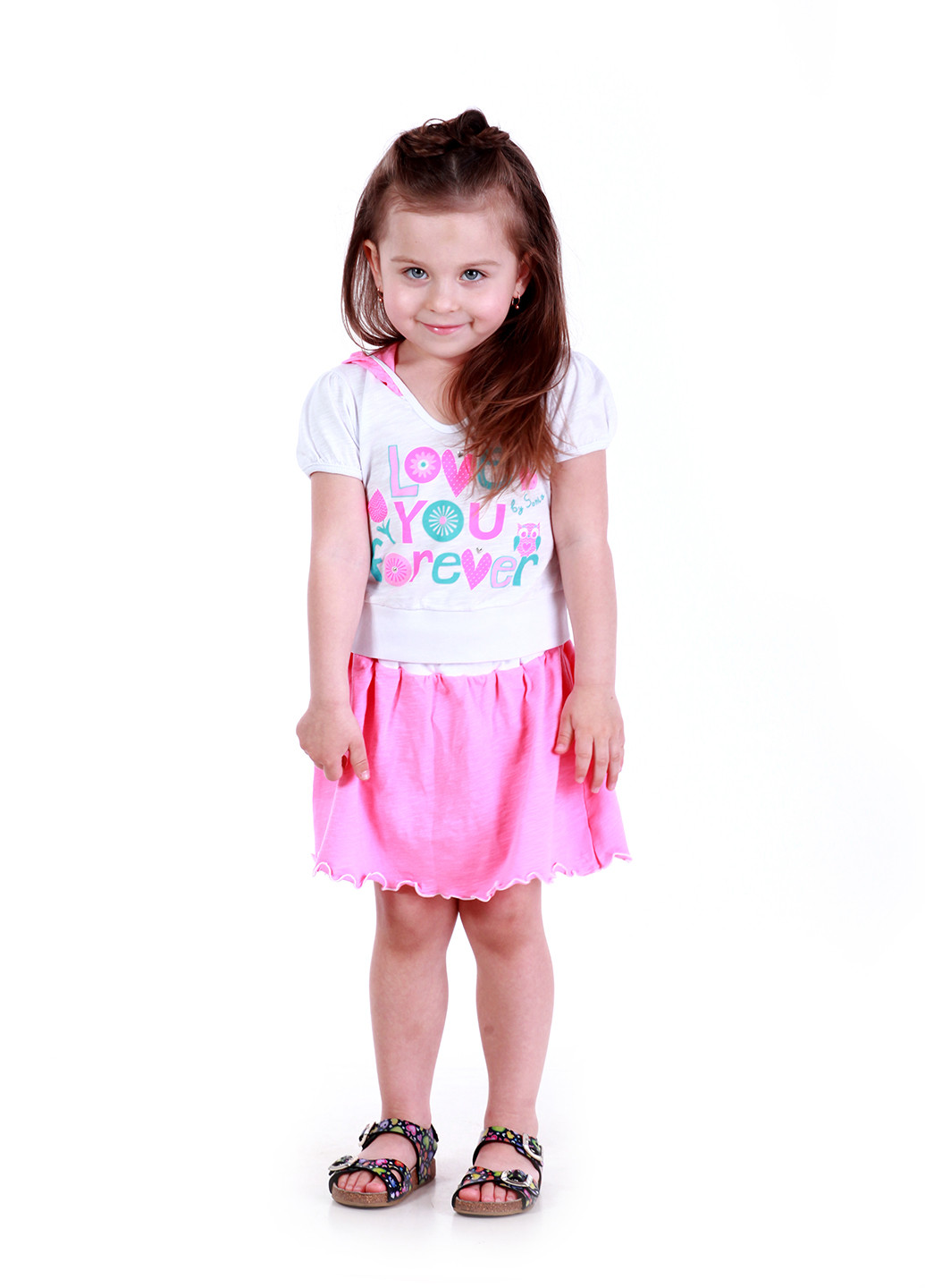 Розовый летний комплект (футболка, юбка) Соня