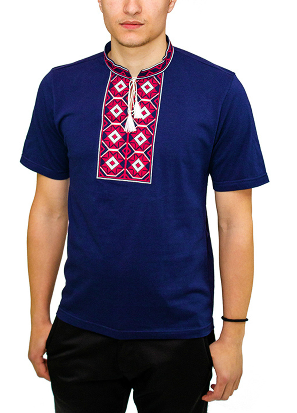 Темно-синяя летняя футболка ЕтноМодерн