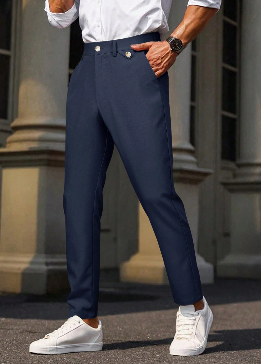 Синие классические, кэжуал демисезонные чиносы брюки SHEIN