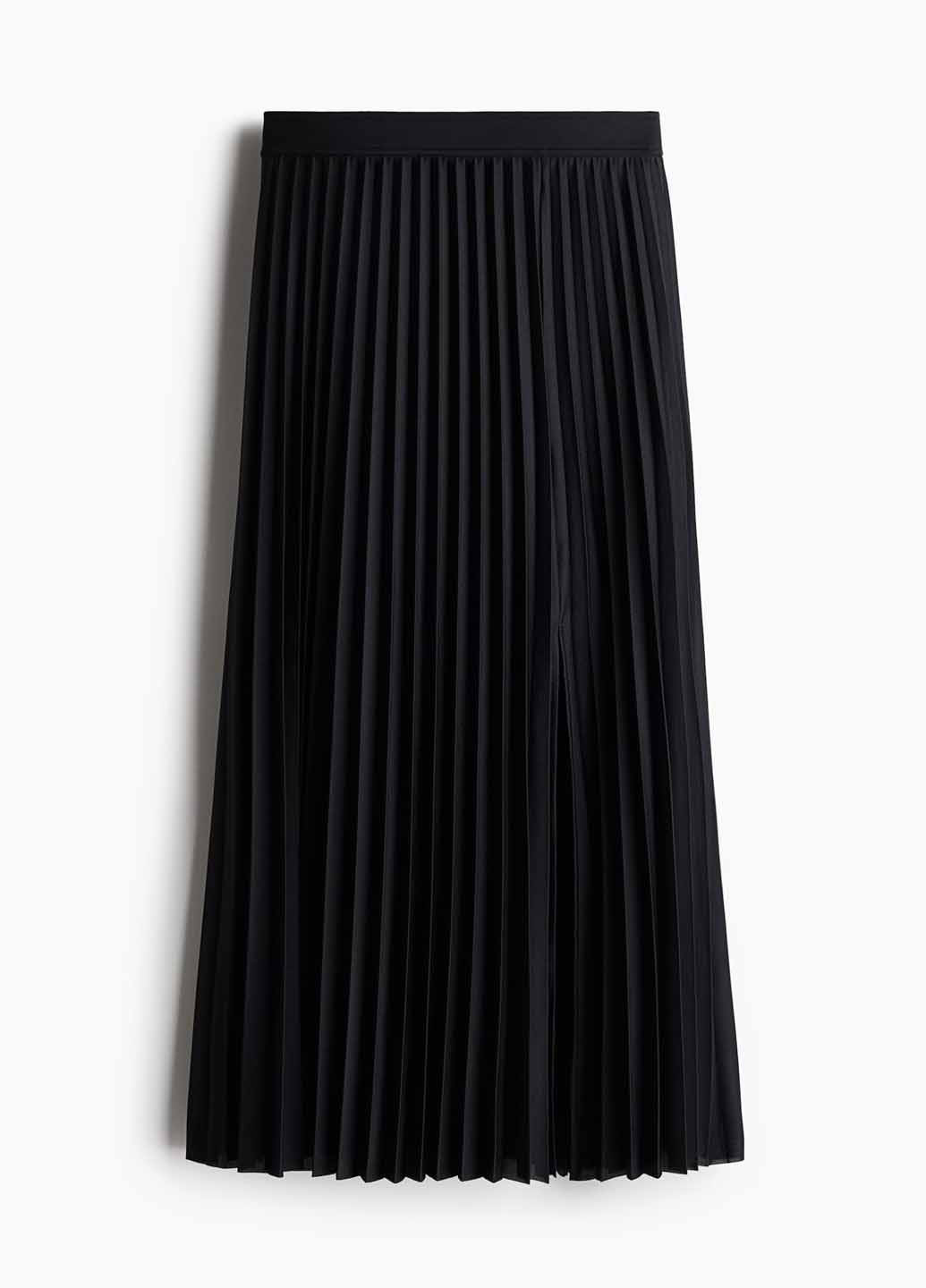 Темно-синяя кэжуал однотонная юбка H&M а-силуэта (трапеция), плиссе