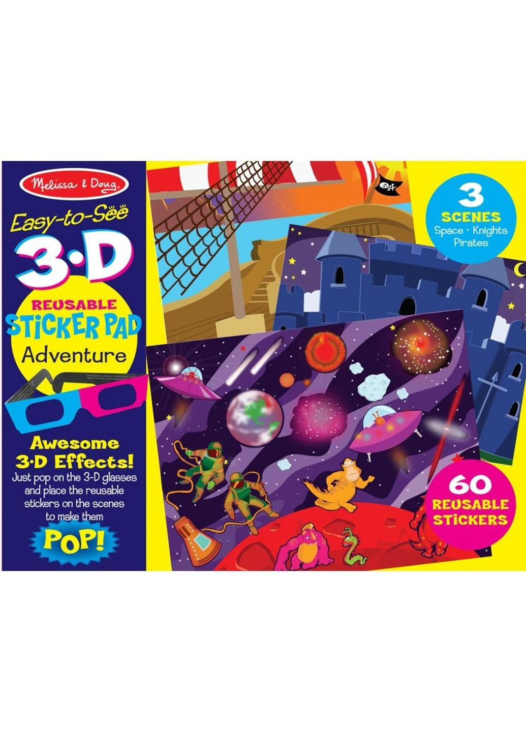 Набір для творчості Багаторазові 3D наклейки з окулярами Пригоди (MD9375) Melissa&Doug (249608564)