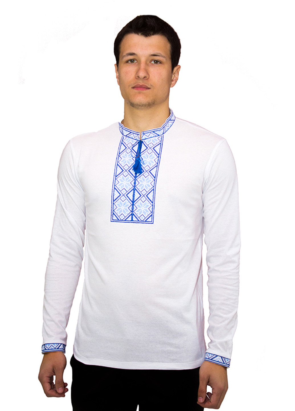 Белая кэжуал рубашка ЕтноМодерн с длинным рукавом
