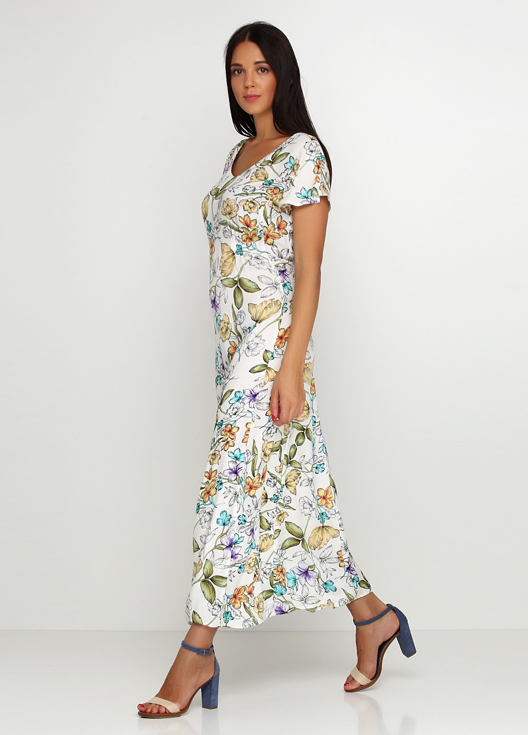 Белое кэжуал платье Florens с цветочным принтом