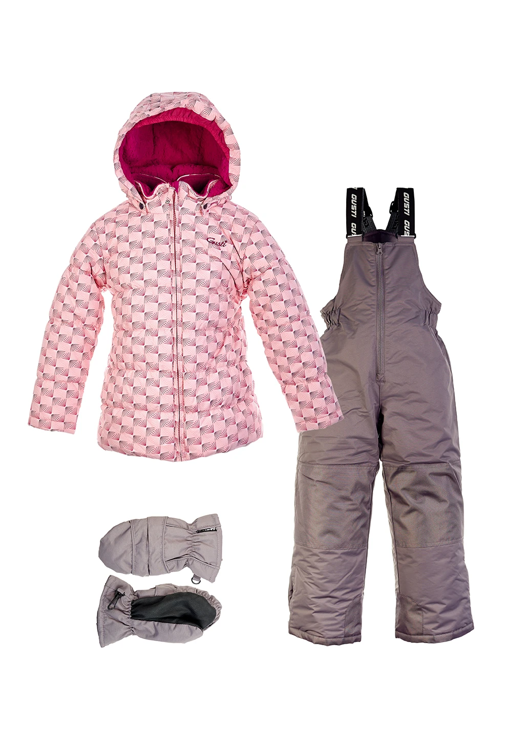 Розовый зимний комплект (куртка, полукомбинезон, рукавицы) Gusti Boutique