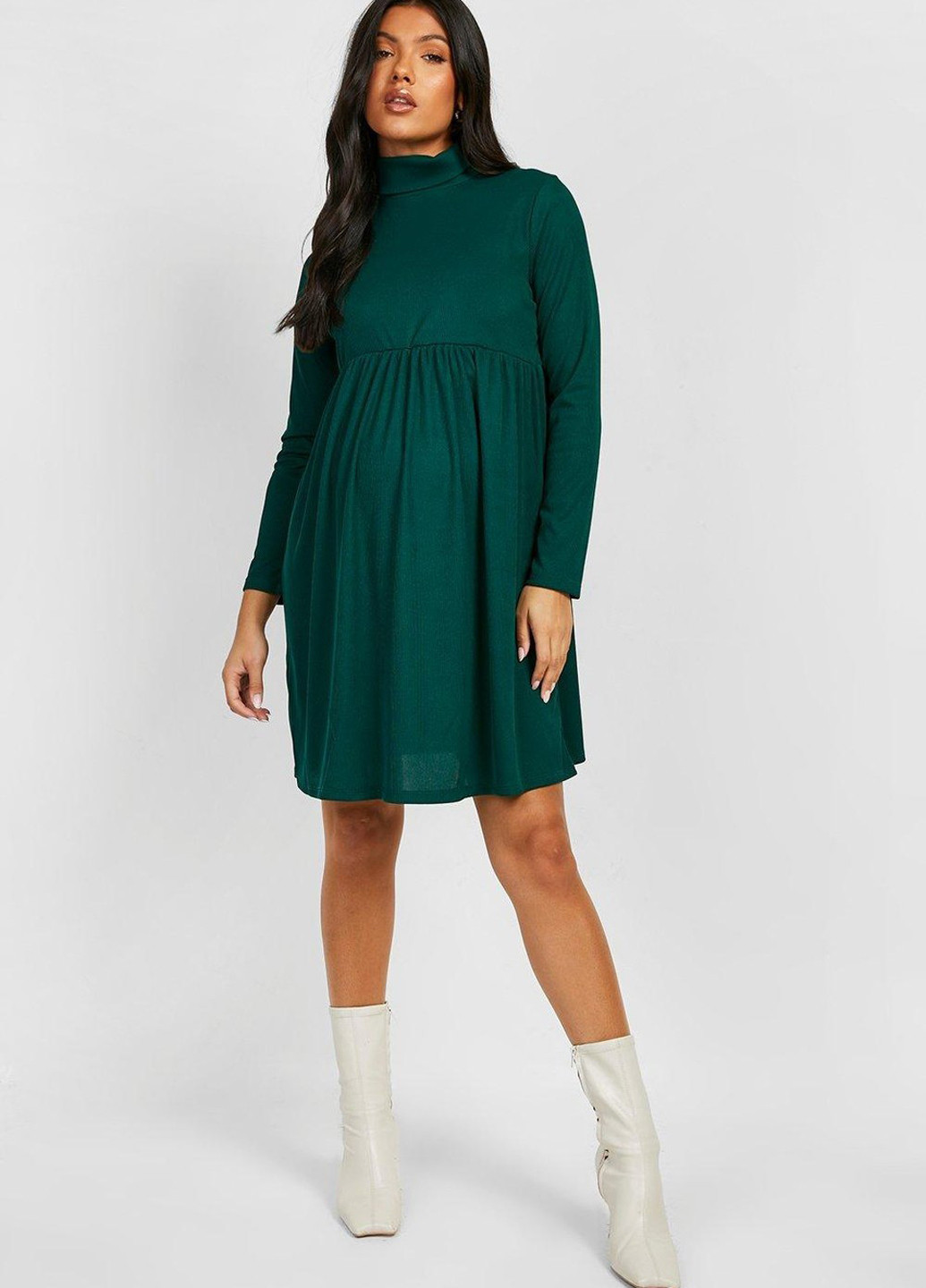 Темно-зеленое кэжуал платье для беременных платье-водолазка Boohoo однотонное
