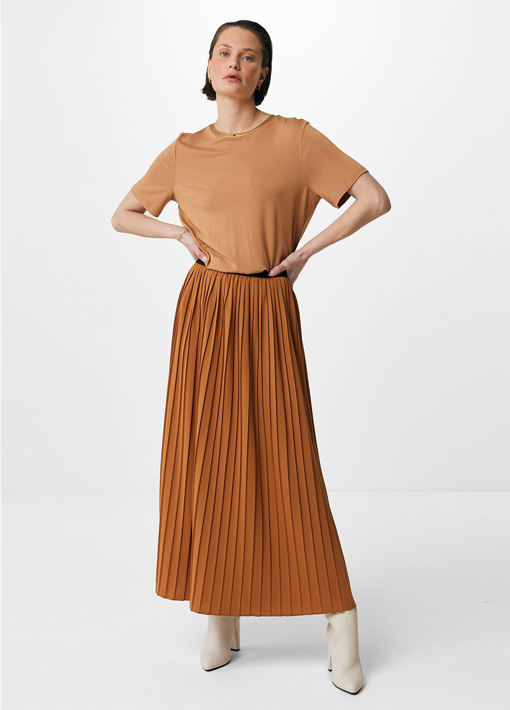 Светло-коричневая кэжуал однотонная юбка Mexx плиссе, клешированная