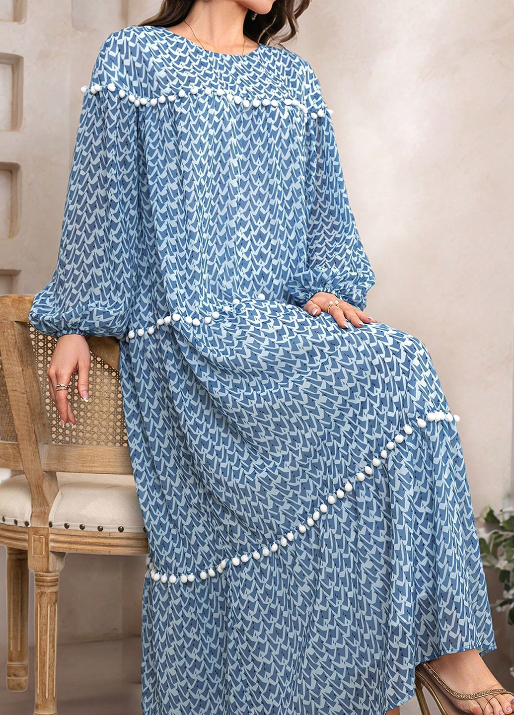 Синее кэжуал платье а-силуэт SHEIN с геометрическим узором