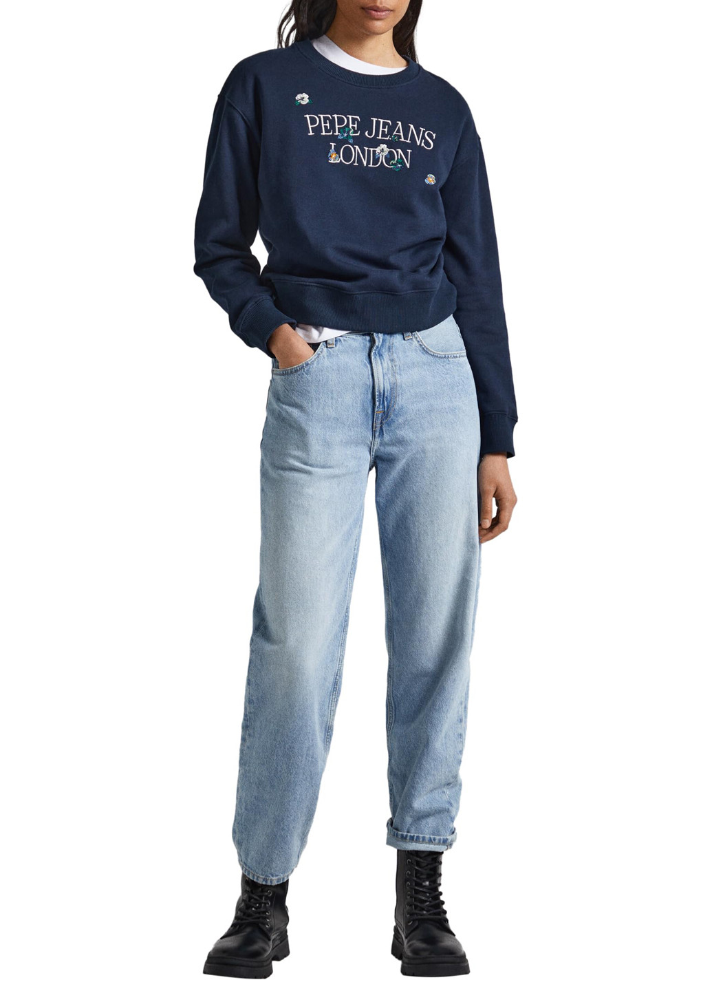 Синий свитшот Pepe Jeans London логотип без декора (299108769)