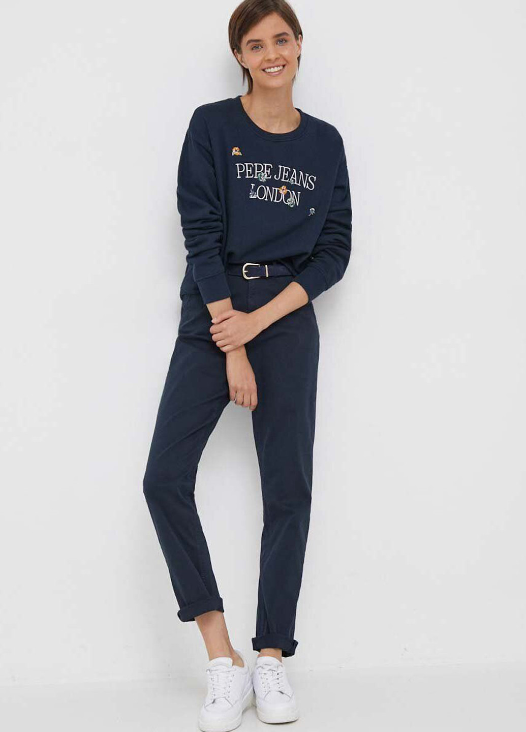 Синий свитшот Pepe Jeans London логотип без декора (299108769)