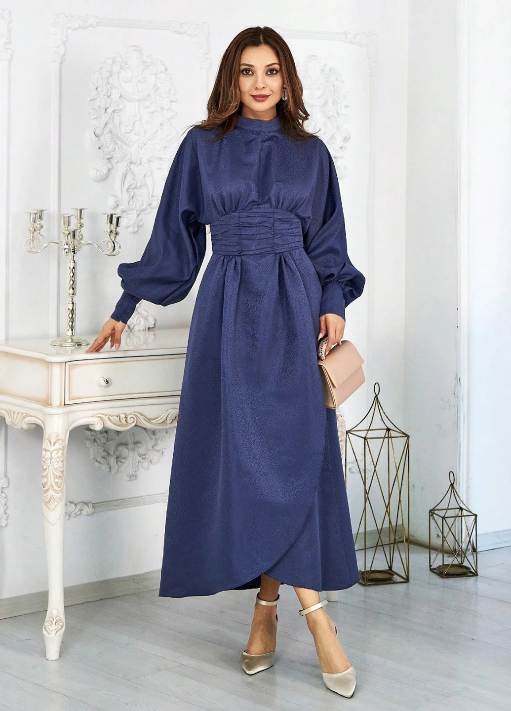 Темно-синя кежуал сукня на запах SHEIN однотонна