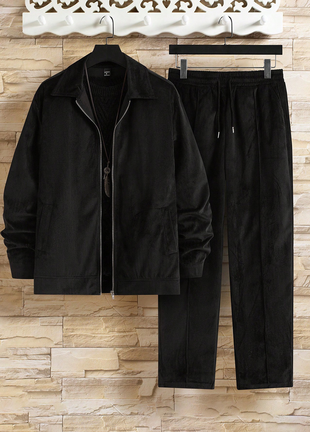 Темно-зеленый демисезонный комплект (куртка, брюки) SHEIN