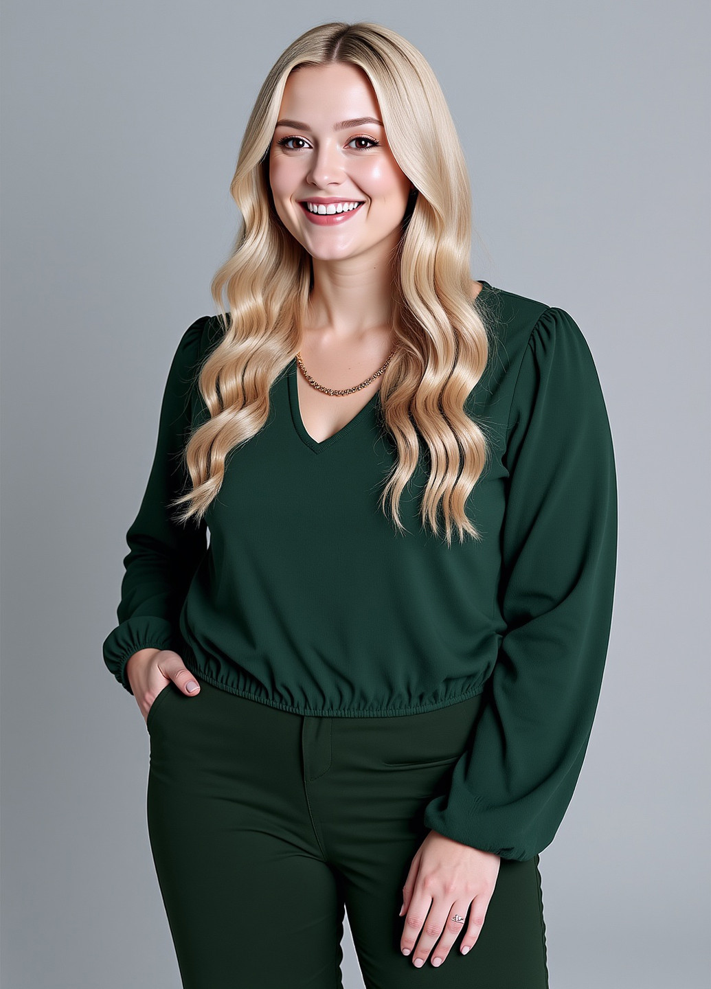 Темно-зелёная блуза Sinsay