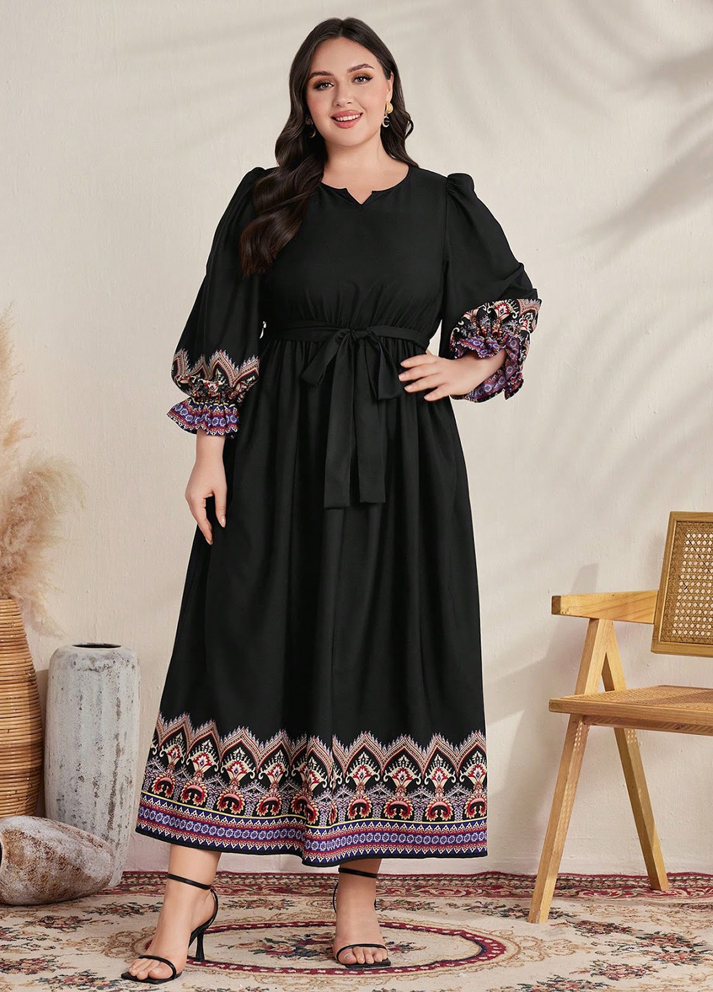 Черное кэжуал, праздничный платье а-силуэт SHEIN с рисунком