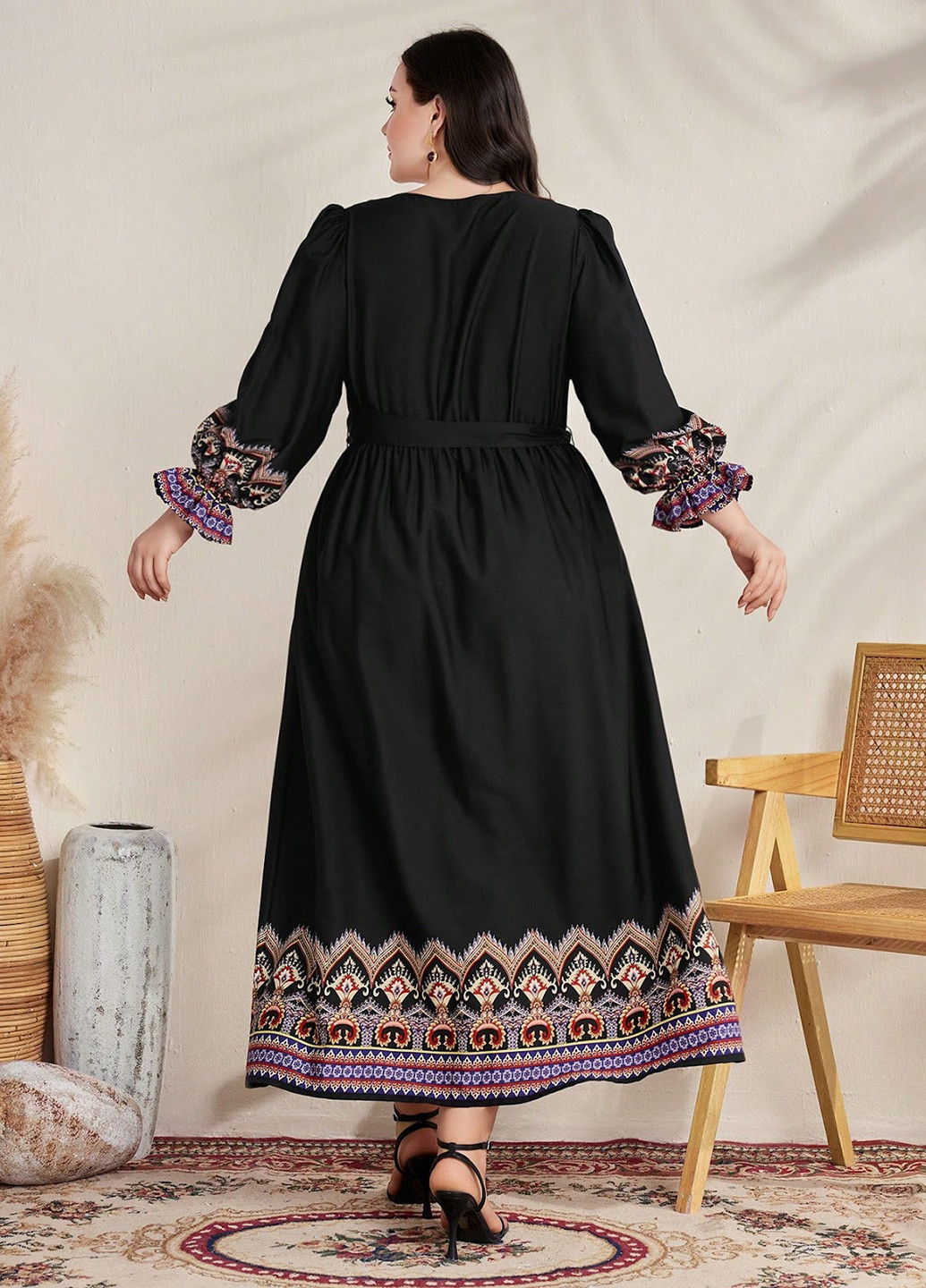 Черное кэжуал, праздничный платье а-силуэт SHEIN с рисунком