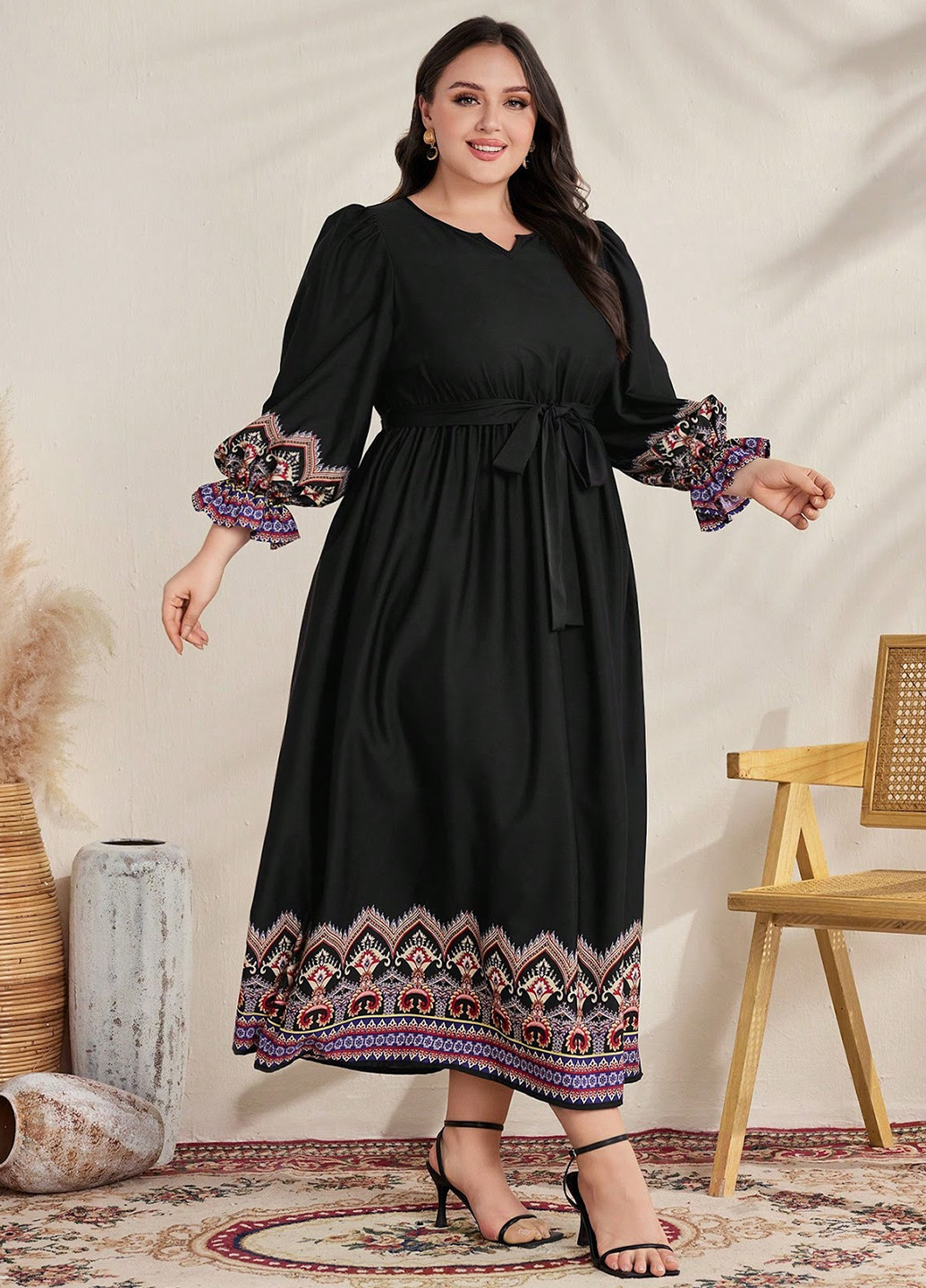 Черное кэжуал, праздничный платье а-силуэт SHEIN с рисунком