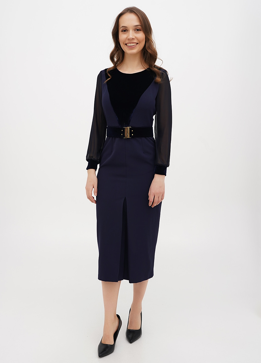 Темно-синее кэжуал платье а-силуэт Sassofono однотонное