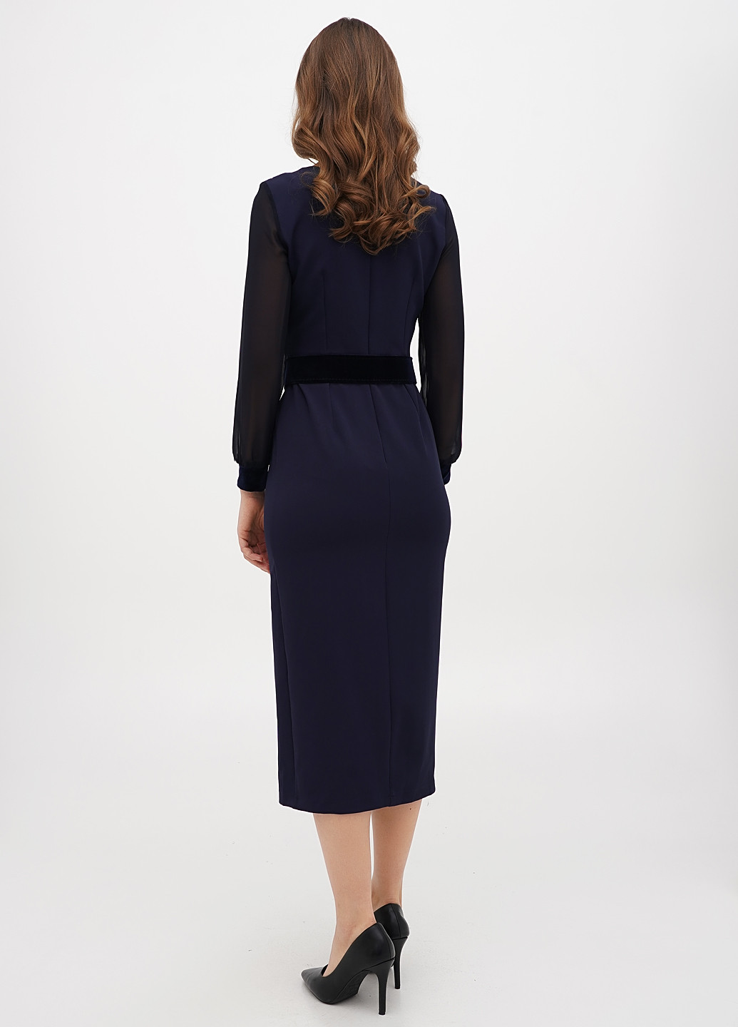 Темно-синее кэжуал платье а-силуэт Sassofono однотонное