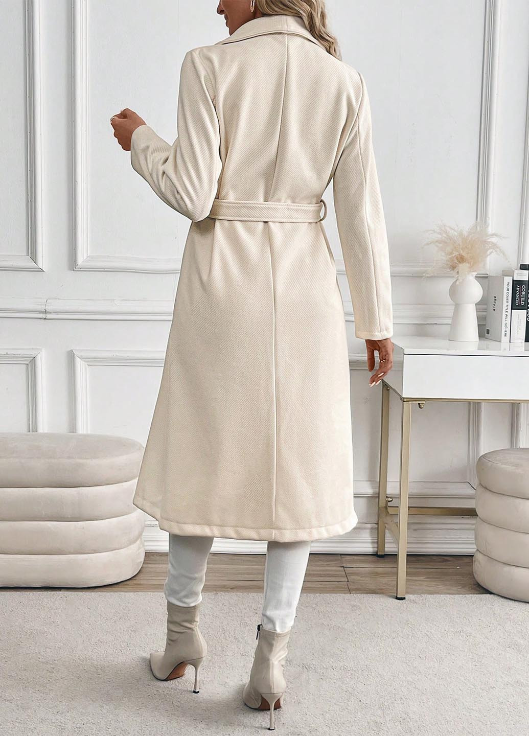 Молочное зимнее Пальто двубортное SHEIN