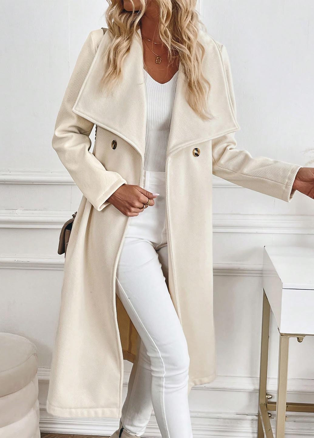 Молочное зимнее Пальто двубортное SHEIN