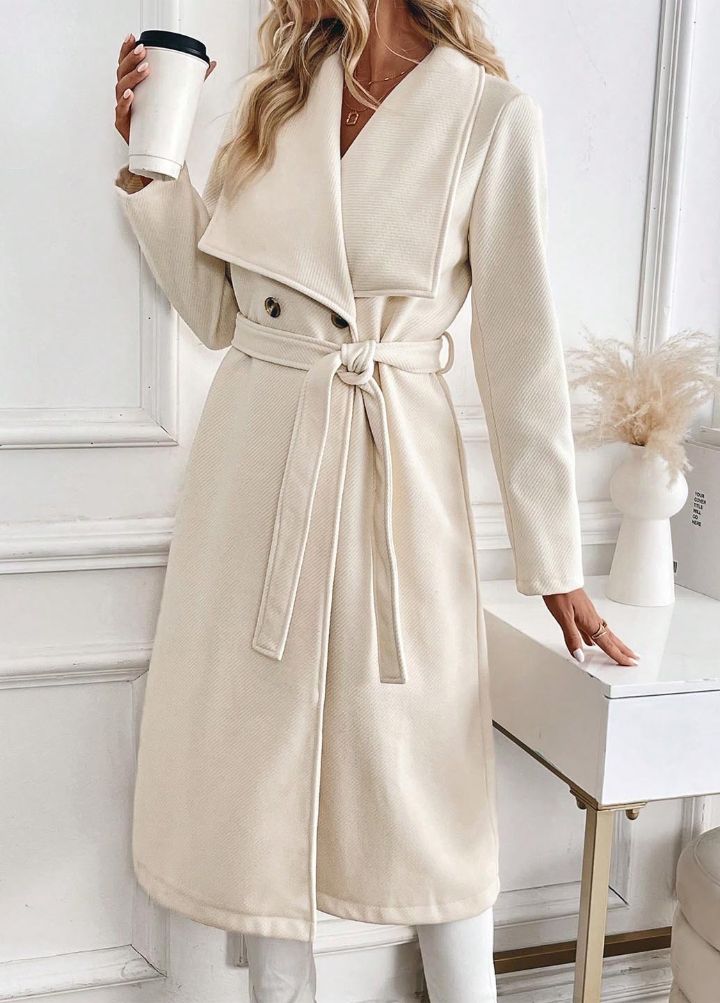 Молочное зимнее Пальто двубортное SHEIN