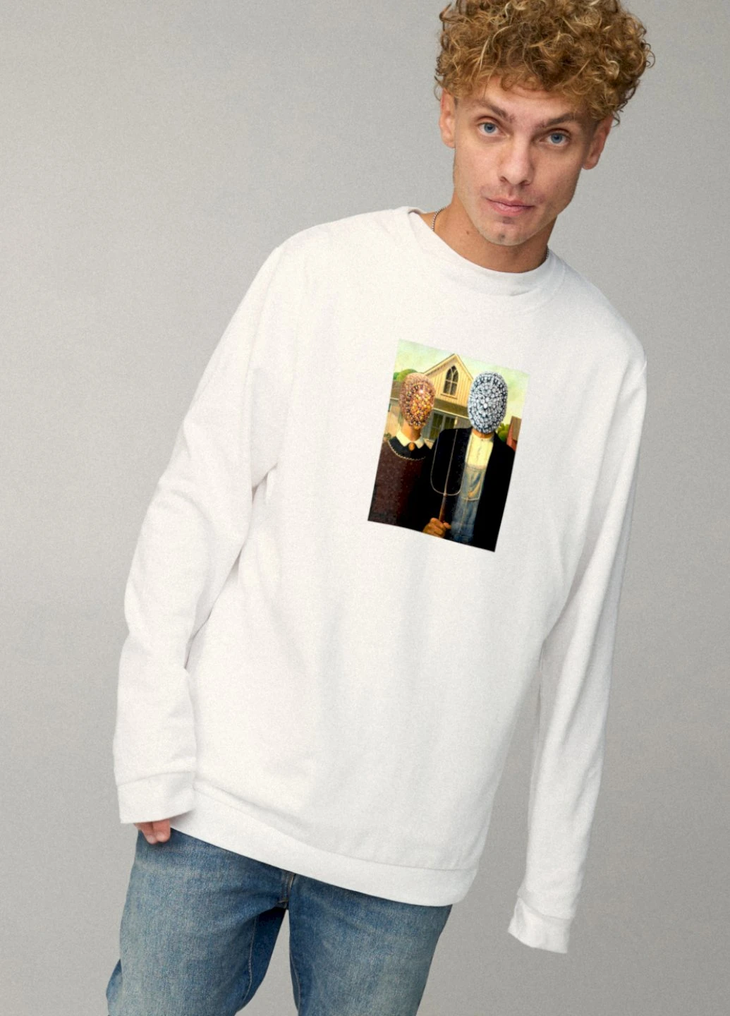 Белый світшот чоловічий oversize /no flis/ YAPPI рисунок (254557694)