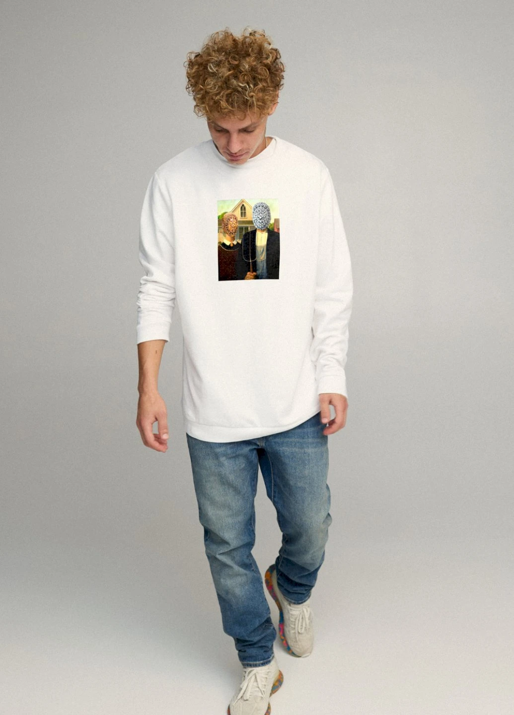 Белый світшот чоловічий oversize /no flis/ YAPPI рисунок (254557694)