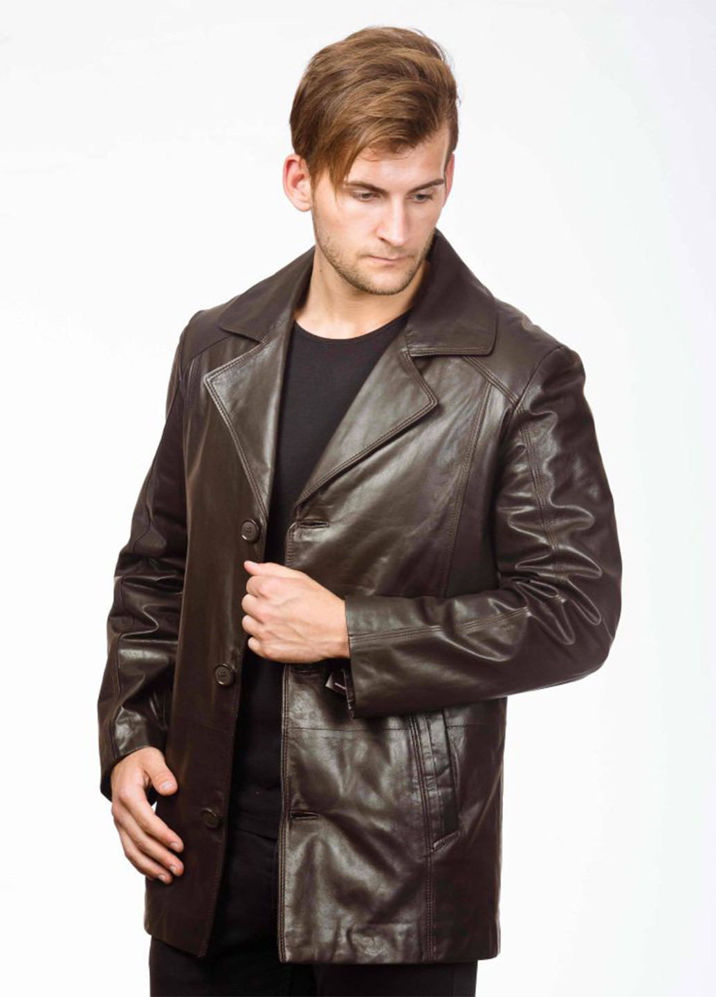 Темно-коричневая демисезонная куртка кожаная Alberta