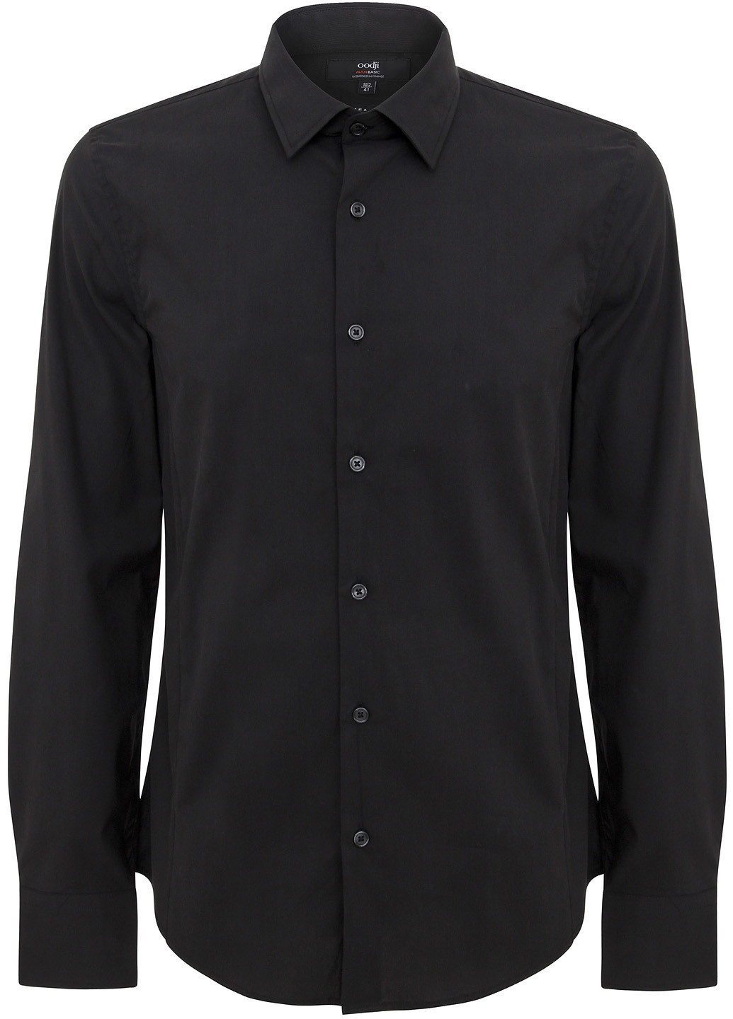 Черная классическая рубашка однотонная Oodji с длинным рукавом