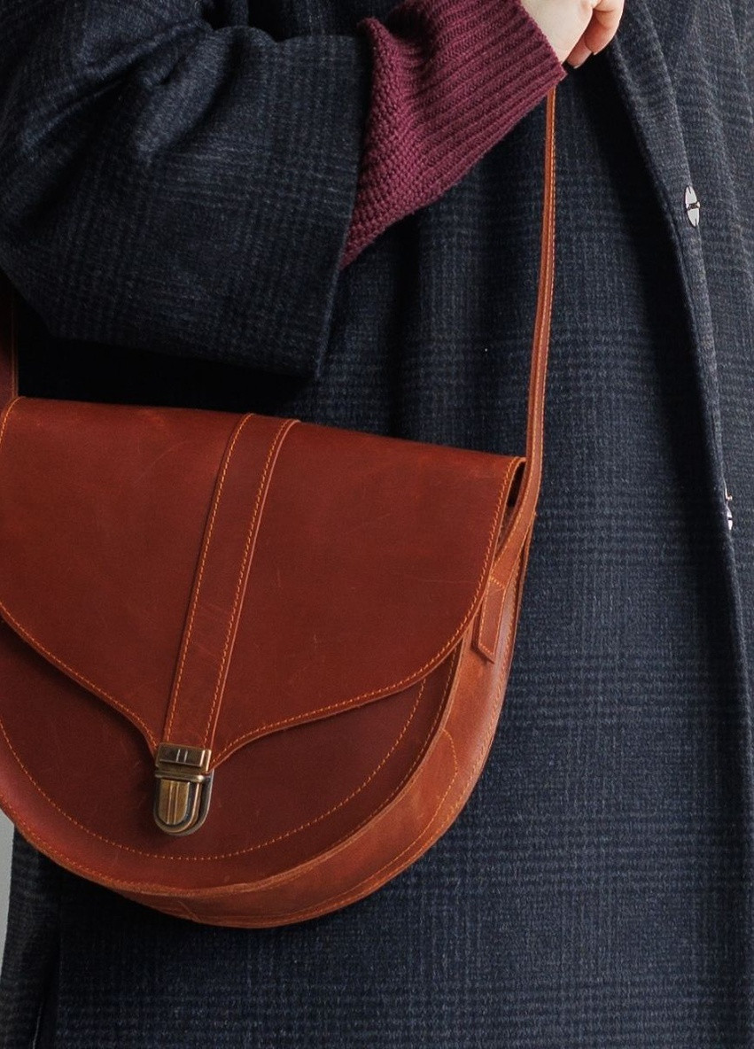 Жіноча напівкругла сумка через плече ручної роботи з вінтажної натуральної шкіри коньячного кольору Boorbon (253342367)