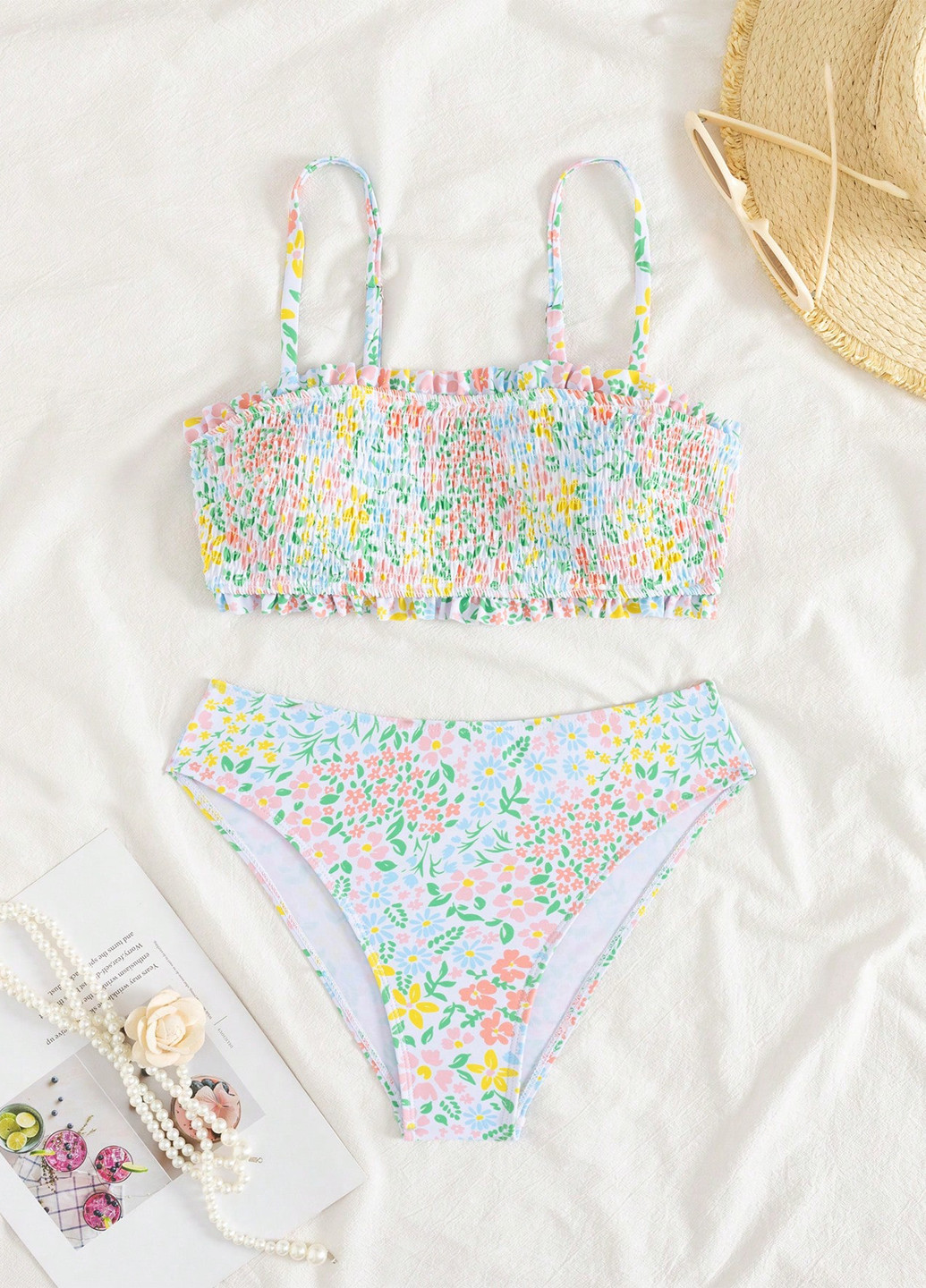 Комбінований літній купальник (ліф, трусики) бандо, роздільний SHEIN