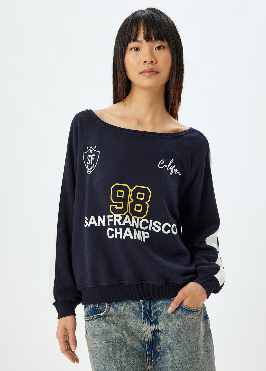 Темно-синий свитшот KOTON надпись без декора (362289166)