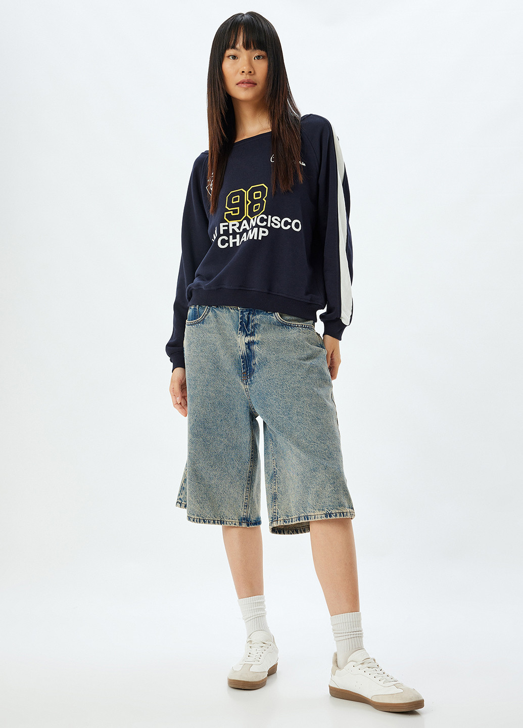 Темно-синий свитшот KOTON надпись без декора (362289166)