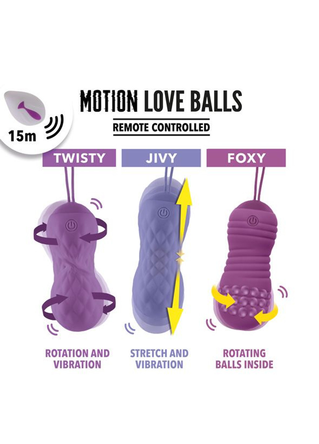 Вагинальные шарики с жемчужным массажем Motion Love Balls Foxy с пультом ДУ, 7 режимов FeelzToys (251903322)