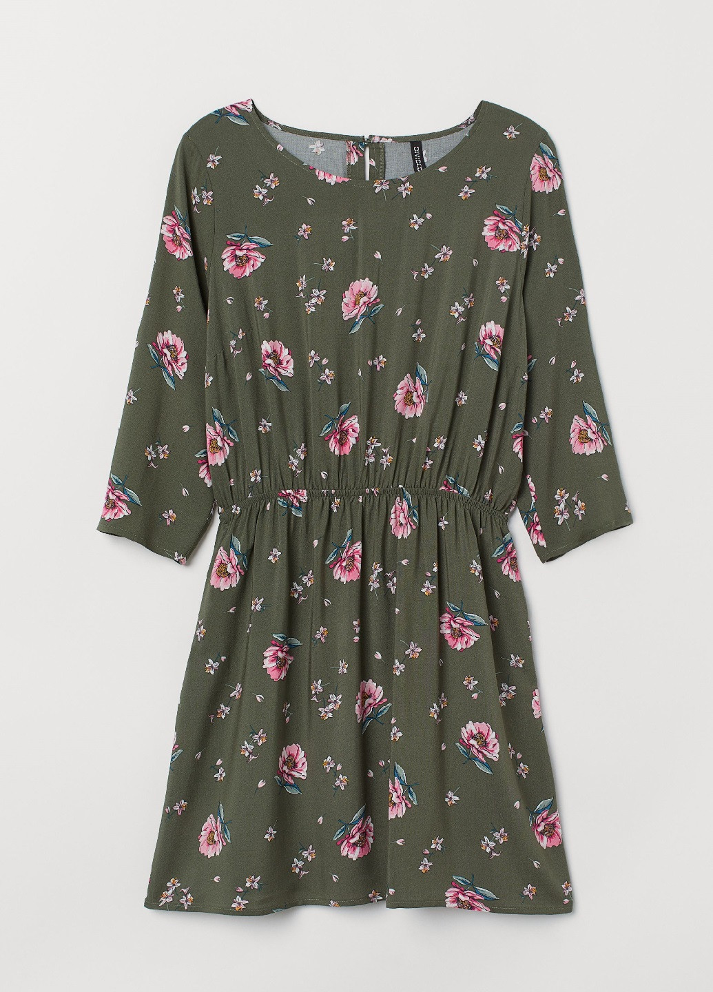 Оливковое (хаки) кэжуал платье H&M с цветочным принтом