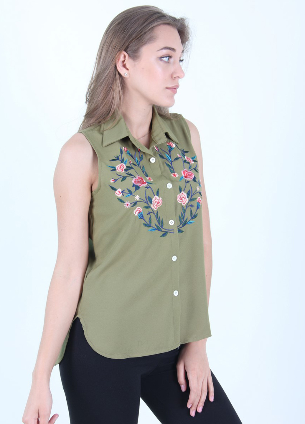 Оливково-зеленая летняя блуза Ladies Fasfion