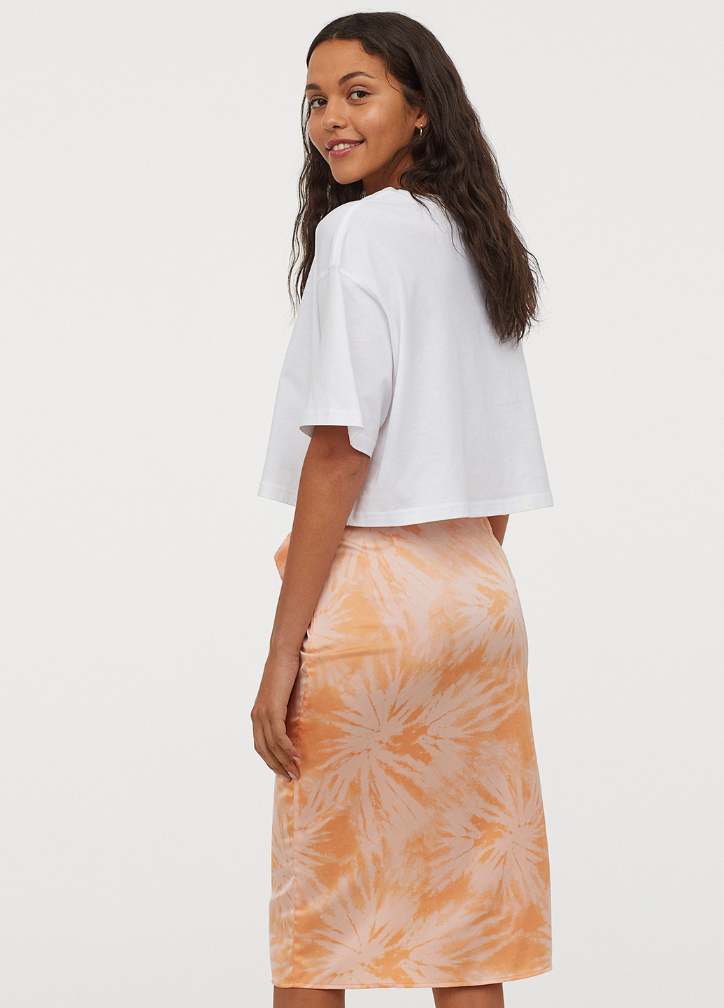 Персиковая кэжуал с абстрактным узором юбка H&M на запах