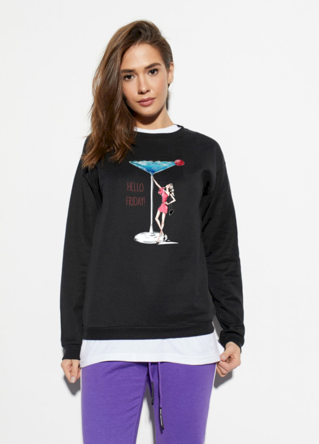 Чорний світшот жіночий /no flis/ YAPPI малюнок (251467744)