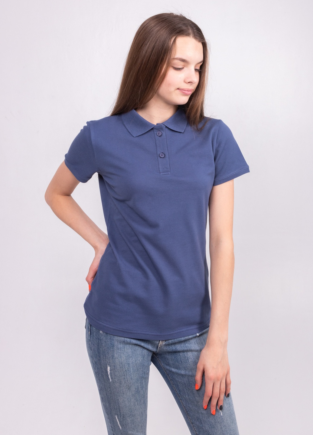 Синяя женская футболка-футболка поло жіноча TvoePolo однотонная