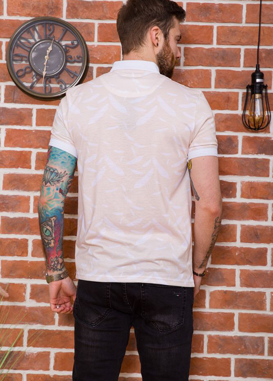 Светло-бежевая футболка-поло для мужчин Ager с рисунком