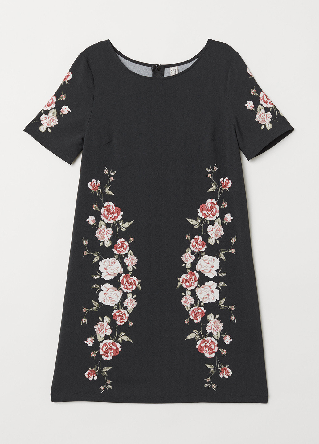 Черное вечернее платье а-силуэт H&M с цветочным принтом