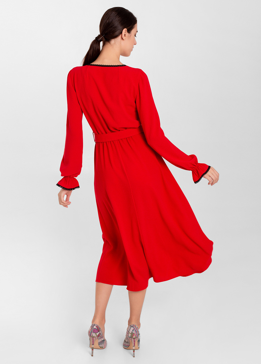 Красное коктейльное платье клеш Nai Lu-na by Anastasiia Ivanova однотонное