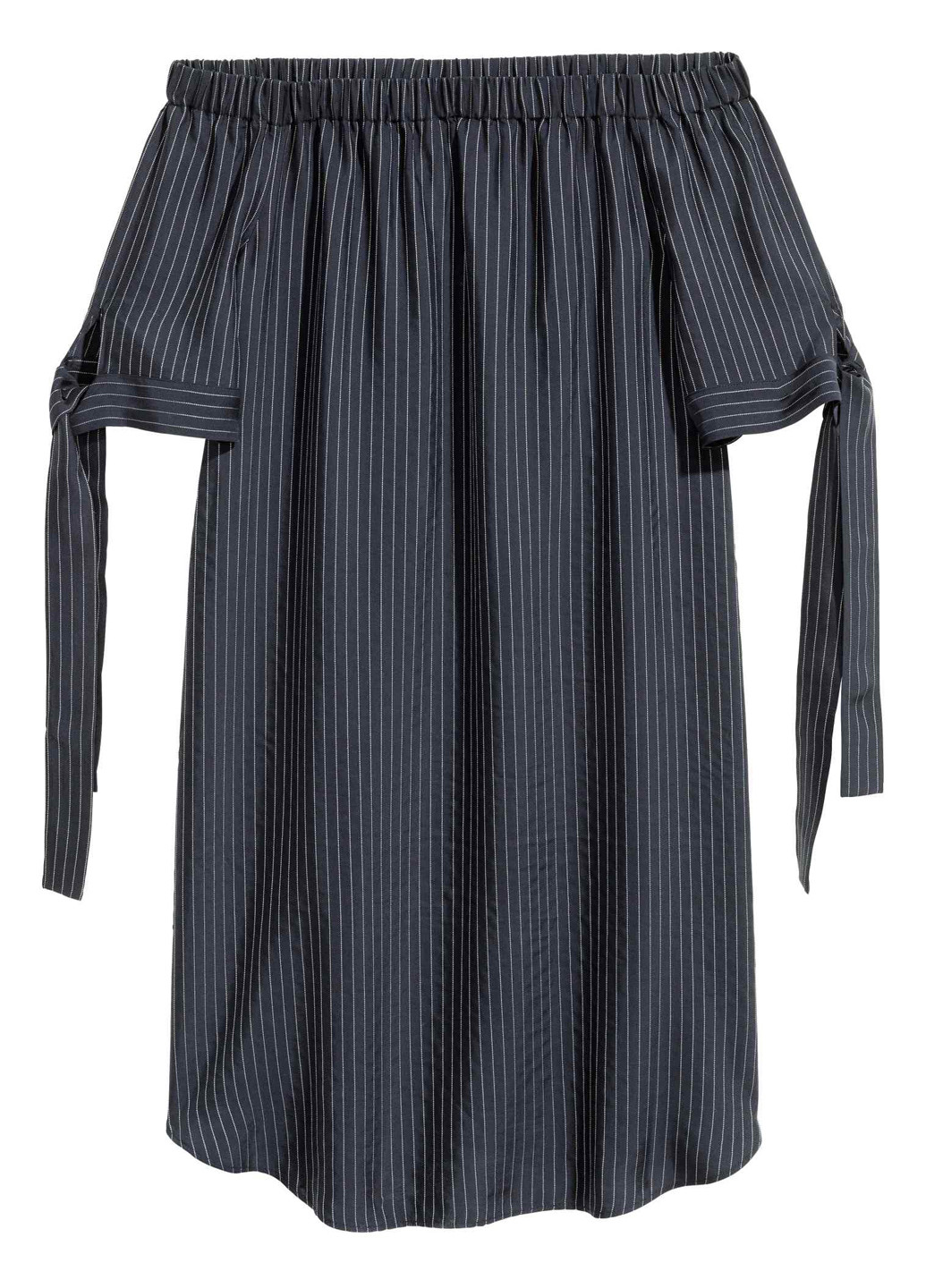 Темно-синее кэжуал платье с открытыми плечами H&M в полоску