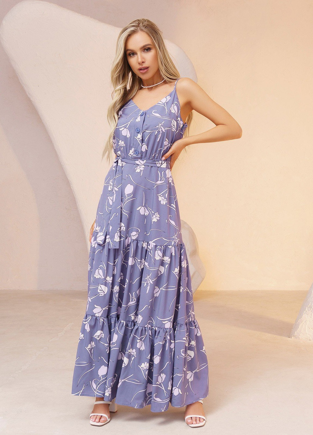 Блакитна повсякденний сукня жіноча кльош ISSA PLUS з квітковим принтом
